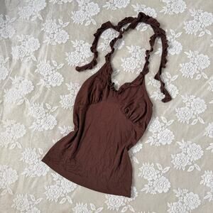Nanso Brown Ruffle Halter Top Size XS